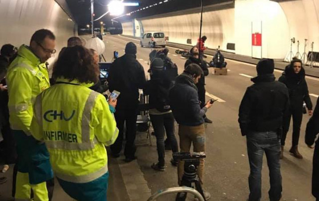 Simulation d'accident dans le tunnel de Cointe - tournage