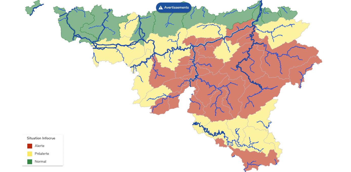 Treize cours d'eau wallons placés en alerte de crue