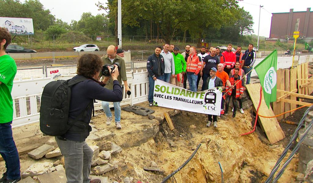 Manifestation sur le chantier du tram