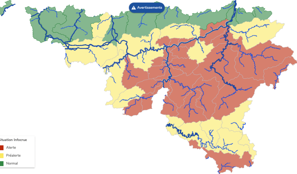 Treize cours d'eau wallons placés en alerte de crue